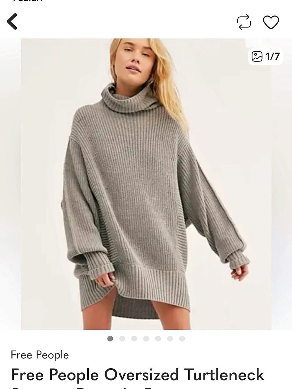 Free People Oversized Turtleneck Sweater Gray Like New